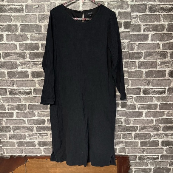 Roolee black gauze dress pockets long sleeve - Picture 1 of 10